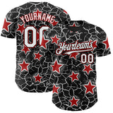 Custom Black White-Red Cracked Pattern Graffiti Stars Authentic Baseball Jersey