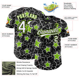 Custom Black White-Neon Green Cracked Pattern Graffiti Stars Authentic Baseball Jersey