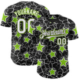 Custom Black White-Neon Green Cracked Pattern Graffiti Stars Authentic Baseball Jersey