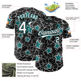 Custom Black White-Teal Cracked Pattern Graffiti Stars Authentic Baseball Jersey