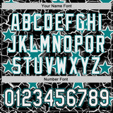 Custom Black White-Teal Cracked Pattern Graffiti Stars Authentic Baseball Jersey