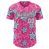 Custom Pink White Black-Light Blue Cracked Pattern Graffiti Stars Authentic Baseball Jersey