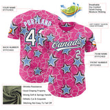 Custom Pink White Black-Light Blue Cracked Pattern Graffiti Stars Authentic Baseball Jersey