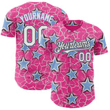 Custom Pink White Black-Light Blue Cracked Pattern Graffiti Stars Authentic Baseball Jersey