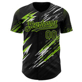 Custom Black Neon Green-White Diagonal Grunge Brush Stroke Halftone Authentic Baseball Jersey