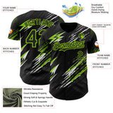 Custom Black Neon Green-White Diagonal Grunge Brush Stroke Halftone Authentic Baseball Jersey