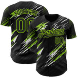 Custom Black Neon Green-White Diagonal Grunge Brush Stroke Halftone Authentic Baseball Jersey
