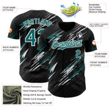 Custom Black Teal-White Diagonal Grunge Brush Stroke Halftone Authentic Baseball Jersey