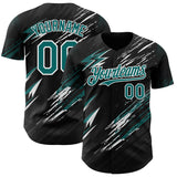 Custom Black Teal-White Diagonal Grunge Brush Stroke Halftone Authentic Baseball Jersey