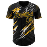 Custom Black Gold-White Diagonal Grunge Brush Stroke Halftone Authentic Baseball Jersey