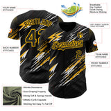 Custom Black Gold-White Diagonal Grunge Brush Stroke Halftone Authentic Baseball Jersey