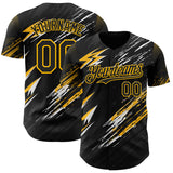 Custom Black Gold-White Diagonal Grunge Brush Stroke Halftone Authentic Baseball Jersey