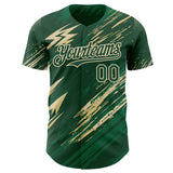 Custom Green Cream-Vegas Gold Diagonal Grunge Brush Stroke Halftone Authentic Baseball Jersey
