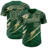 Custom Green Cream-Vegas Gold Diagonal Grunge Brush Stroke Halftone Authentic Baseball Jersey