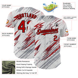 Custom White Red Gray-Black Diagonal Grunge Brush Stroke Halftone Authentic Baseball Jersey