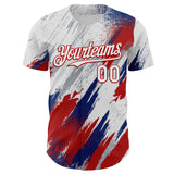 Custom White Gray Red-US Navy Blue Diagonal Grunge Brush Stroke Halftone Authentic Baseball Jersey