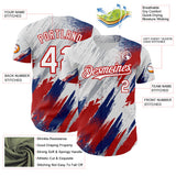 Custom White Gray Red-US Navy Blue Diagonal Grunge Brush Stroke Halftone Authentic Baseball Jersey