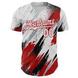 Custom White Gray Red-Black Diagonal Grunge Brush Stroke Halftone Authentic Baseball Jersey