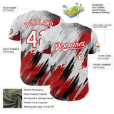 Custom White Gray Red-Black Diagonal Grunge Brush Stroke Halftone Authentic Baseball Jersey