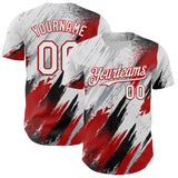 Custom White Gray Red-Black Diagonal Grunge Brush Stroke Halftone Authentic Baseball Jersey