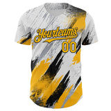 Custom White Gold Gray-Black Diagonal Grunge Brush Stroke Halftone Authentic Baseball Jersey