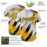 Custom White Gold Gray-Black Diagonal Grunge Brush Stroke Halftone Authentic Baseball Jersey