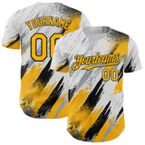 Custom White Gold Gray-Black Diagonal Grunge Brush Stroke Halftone Authentic Baseball Jersey