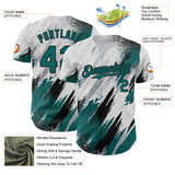 Custom White Teal Gray-Black Diagonal Grunge Brush Stroke Halftone Authentic Baseball Jersey