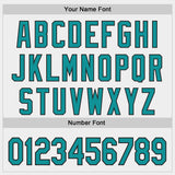 Custom White Teal Gray-Black Diagonal Grunge Brush Stroke Halftone Authentic Baseball Jersey
