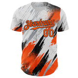 Custom White Orange Gray-Black Diagonal Grunge Brush Stroke Halftone Authentic Baseball Jersey