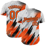 Custom White Orange Gray-Black Diagonal Grunge Brush Stroke Halftone Authentic Baseball Jersey