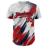 Custom White Red Gray-Navy Diagonal Grunge Brush Stroke Halftone Authentic Baseball Jersey