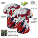 Custom White Red Gray-Navy Diagonal Grunge Brush Stroke Halftone Authentic Baseball Jersey