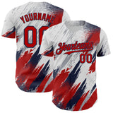 Custom White Red Gray-Navy Diagonal Grunge Brush Stroke Halftone Authentic Baseball Jersey