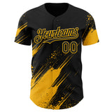 Custom Black-Gold Diagonal Scratch Brush Stroke Paint Splatter Authentic Baseball Jersey