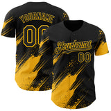 Custom Black-Gold Diagonal Scratch Brush Stroke Paint Splatter Authentic Baseball Jersey