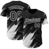 Custom Black-White Diagonal Scratch Brush Stroke Paint Splatter Authentic Baseball Jersey