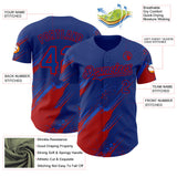 Custom Royal Thunder Blue-Red Diagonal Scratch Brush Stroke Paint Splatter Authentic Baseball Jersey