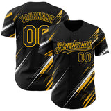 Custom Black White-Gold Diagonal Scratch Brush Stroke Authentic Baseball Jersey