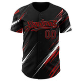 Custom Black White-Red Diagonal Scratch Brush Stroke Authentic Baseball Jersey