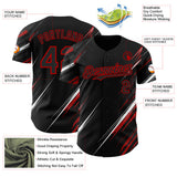 Custom Black White-Red Diagonal Scratch Brush Stroke Authentic Baseball Jersey