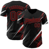 Custom Black White-Red Diagonal Scratch Brush Stroke Authentic Baseball Jersey