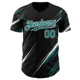 Custom Black Teal-White Diagonal Scratch Brush Stroke Authentic Baseball Jersey