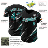 Custom Black Teal-White Diagonal Scratch Brush Stroke Authentic Baseball Jersey