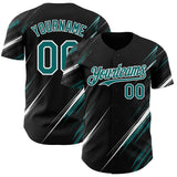 Custom Black Teal-White Diagonal Scratch Brush Stroke Authentic Baseball Jersey