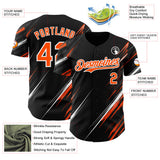 Custom Black Orange-White Diagonal Scratch Brush Stroke Authentic Baseball Jersey
