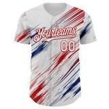 Custom White Gray US Navy Blue-Red Diagonal Scratch Brush Stroke Authentic Baseball Jersey