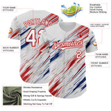 Custom White Gray US Navy Blue-Red Diagonal Scratch Brush Stroke Authentic Baseball Jersey