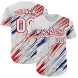 Custom White Gray US Navy Blue-Red Diagonal Scratch Brush Stroke Authentic Baseball Jersey