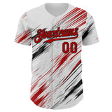 Custom White Red Gray-Black Diagonal Scratch Brush Stroke Authentic Baseball Jersey